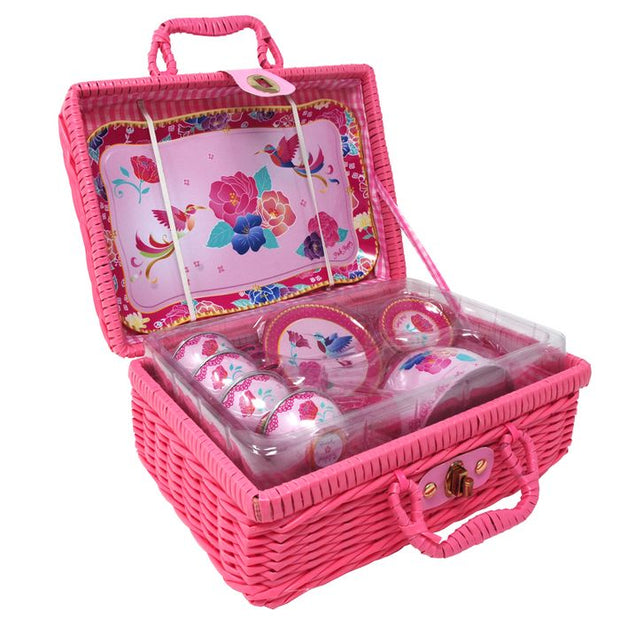 Pink Poppy - My Darling Tin Tea Set in Basket (Pink)