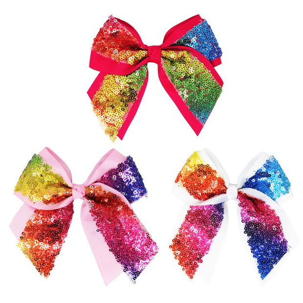 Pink Poppy - Rainbow Sequin Jumbo Bow Hairclip